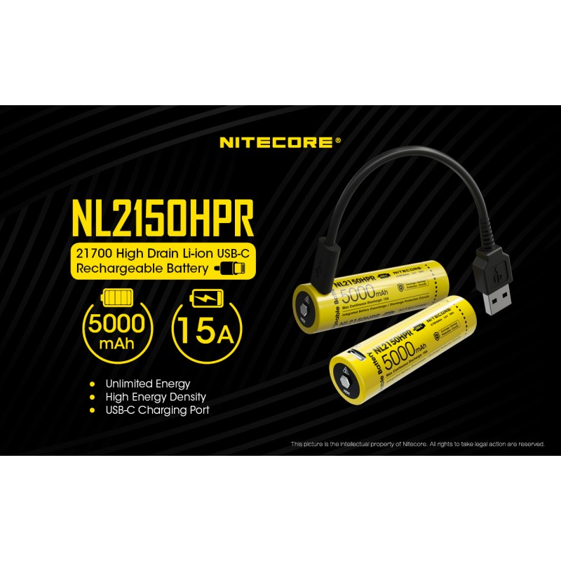 NITECORE Επαναφορτιζόμενη Μπαταρία NL2150HPR με USB-C 21700/5000mAh 1τμχ Αξεσουαρ ψαρεματος